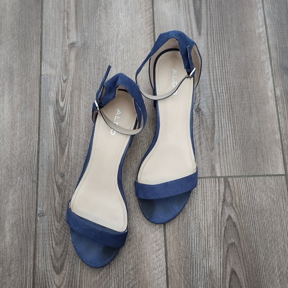 Aldo Strappy Block Heel Suede Blue Sandals 7 - Picture 3 of 4